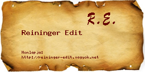 Reininger Edit névjegykártya